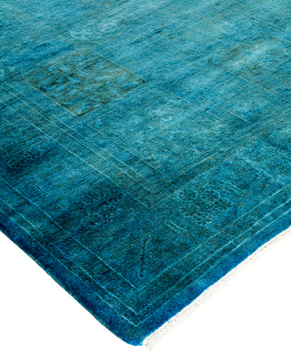 Modern Overdyed Hand Knotted Wool Blue Runner 3' 2" x 20' 4"