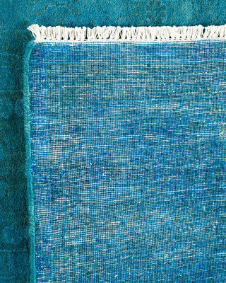 Modern Overdyed Hand Knotted Wool Blue Runner 3' 2" x 20' 4"