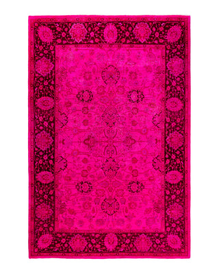 Contemporary Overyed Wool Hand Knotted Red Area Rug 6' 2" x 9' 1"