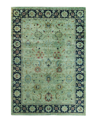 Contemporary Overyed Wool Hand Knotted Green Area Rug 6' 2" x 8' 10"