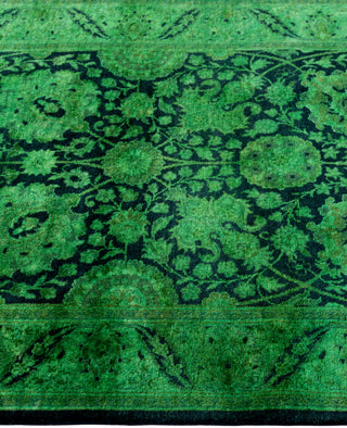 Overdyed Hand-Knotted Wool Modern-Contemporary Green Runner 2' 7" x 14' 7"