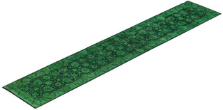 Overdyed Hand-Knotted Wool Modern-Contemporary Green Runner 2' 7" x 14' 7"