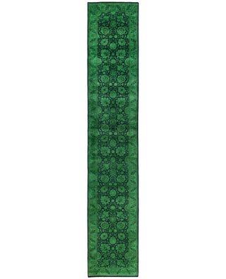Overdyed Hand-Knotted Wool Modern-Contemporary Green Runner 2' 7" x 14' 7"