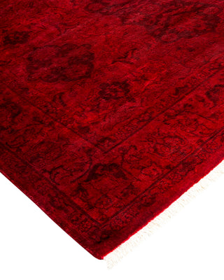 Modern Overdyed Hand Knotted Wool Red Area Rug 4' 1" x 6' 2"