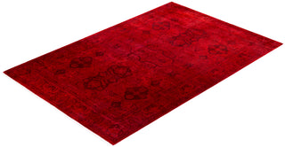 Modern Overdyed Hand Knotted Wool Red Area Rug 4' 1" x 6' 2"