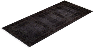 Modern Overdyed Hand Knotted Wool Gray Runner 3' 1" x 6' 10"