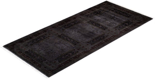 Contemporary Hand Knotted Overdyed Gray Runner 3' 1" x 6' 10"