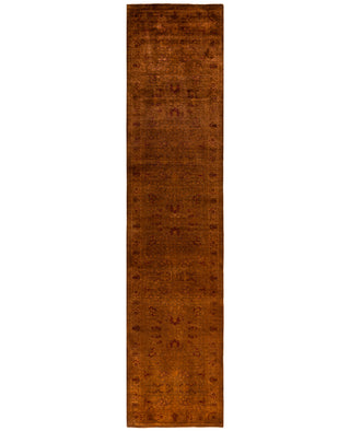 Contemporary Overdyed Wool Hand Knotted Gold Runner 3' 2" x 14' 1"