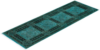 Contemporary Hand Knotted Overdyed Blue Runner 3' 0" x 9' 2"
