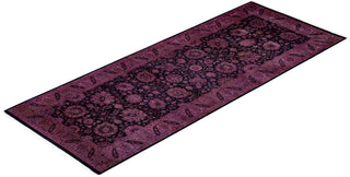 Modern Overdyed Hand Knotted Wool Purple Runner 3' 1" x 8' 1"