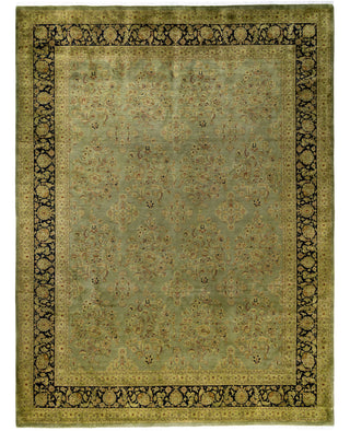 Overdyed Hand-Knotted Wool Modern-Contemporary Green Area Rug 9' 1" x 12' 1"
