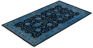 Modern Overdyed Hand Knotted Wool Blue Area Rug 3' 1" x 5' 4"