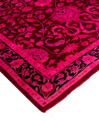 Modern Overdyed Hand Knotted Wool Pink Runner 2' 7" x 10' 2"