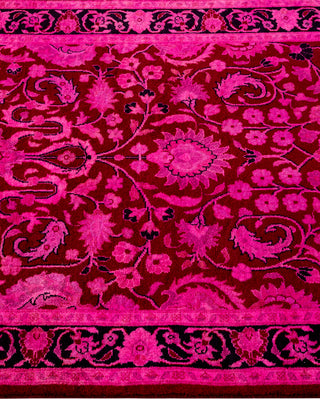 Modern Overdyed Hand Knotted Wool Pink Runner 2' 7" x 10' 2"