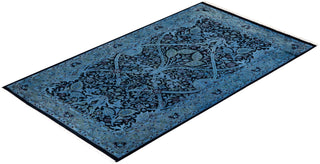 Modern Overdyed Hand Knotted Wool Blue Area Rug 3' 2" x 5' 5"