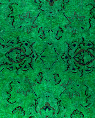 Contemporary Hand-Knotted Overdyed Green Runner 2' 7" x 10' 4"