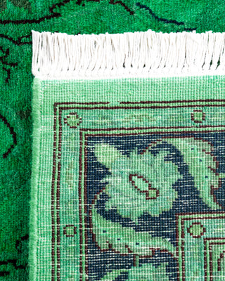 Contemporary Hand-Knotted Overdyed Green Runner 2' 7" x 10' 4"