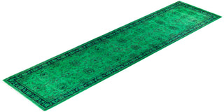 Contemporary Hand-Knotted Overdyed Green Runner 2' 7" x 10' 4"