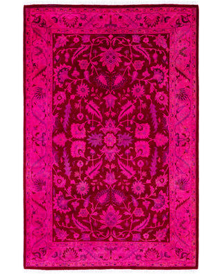 Overdyed Hand-Knotted Wool Modern-Contemporary Pink Area Rug 4' 3" x 6' 4"