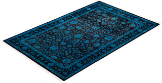 Modern Overdyed Hand Knotted Wool Blue Area Rug 4' 2" x 6' 5"