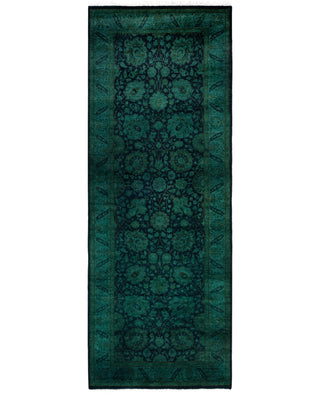 Contemporary Overdyed Wool Hand Knotted Black Runner 3' 1" x 8' 3"