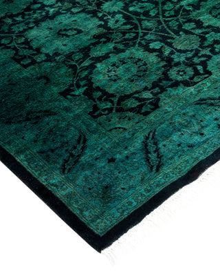 Contemporary Hand Knotted Overdyed Green Runner 3' 0" x 12' 6"
