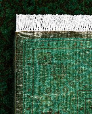 Contemporary Overdyed Wool Hand Knotted Green Runner 2' 7" x 8' 3"