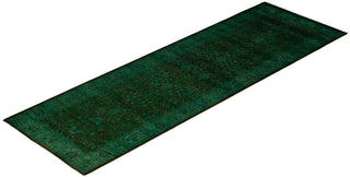 Contemporary Overdyed Wool Hand Knotted Green Runner 2' 7" x 8' 3"