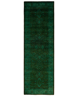 Contemporary Overdyed Wool Hand Knotted Green Runner 2' 7" x 8' 3"