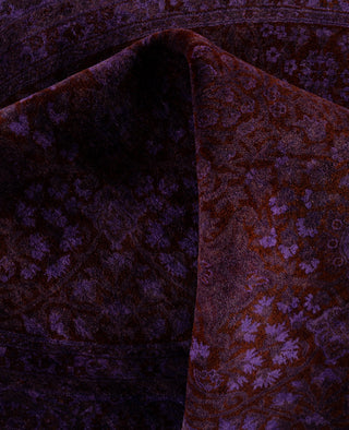 Overdyed One-of-a-Kind Wool Purple Round Area Rug 6' 1" x 6' 1"