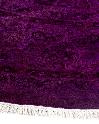Contemporary Overyed Wool Hand Knotted Purple Round Area Rug 6' 1" x 6' 1"