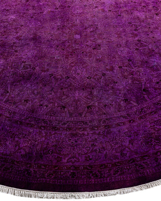 Contemporary Overyed Wool Hand Knotted Purple Round Area Rug 6' 1" x 6' 1"