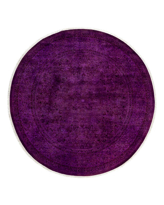 Contemporary Overyed Wool Hand Knotted Purple Round Area Rug 6' 1" x 6' 1"