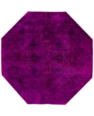 Contemporary Overdyed Wool Hand Knotted Purple Round Area Rug 8' 1" x 8' 1"