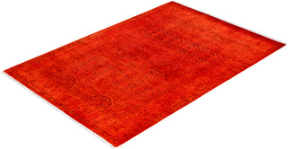 Contemporary Hand-Knotted Overdyed Orange Area Rug 4' 1" x 6' 0"