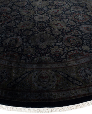 Contemporary Overdyed Wool Hand Knotted Black Round Area Rug 9' 1" x 9' 1"