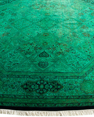 Contemporary Hand-Knotted Overdyed Green Octagon Area rug 7' 1" x 7' 1"