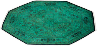 Contemporary Hand-Knotted Overdyed Green Octagon Area rug 7' 1" x 7' 1"