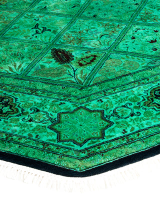 Modern Overdyed Hand Knotted Wool Green Octagon Area Rug 6' 1" x 6' 1"
