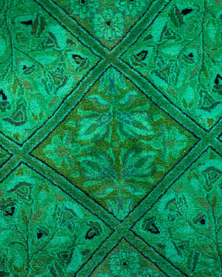 Modern Overdyed Hand Knotted Wool Green Octagon Area Rug 6' 1" x 6' 1"