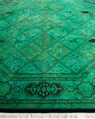 Modern Overdyed Hand Knotted Wool Green Octagon Area Rug 6' 1" x 6' 1"