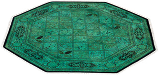 Modern Overdyed Hand Knotted Wool Green Octagon Area Rug 6' 1" x 6' 1"