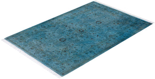 Modern Overdyed Hand Knotted Wool Blue Area Rug 3' 3" x 4' 10"