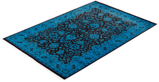 Contemporary Hand Knotted Overdyed Blue Area Rug 4' 1" x 6' 1"