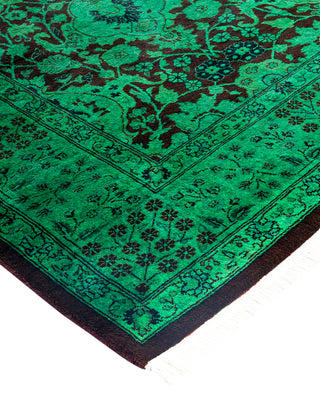 Contemporary Overyed Wool Hand Knotted Green Area Rug 4' 7" x 7' 2"