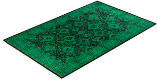 Contemporary Overyed Wool Hand Knotted Green Area Rug 4' 7" x 7' 2"
