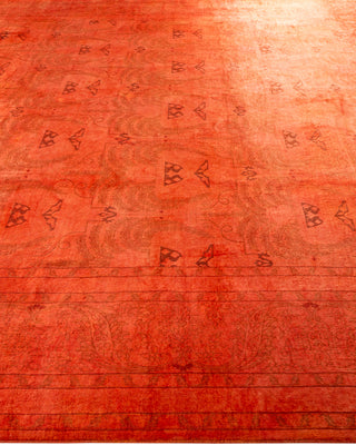 Modern Overdyed Hand Knotted Wool Orange Area Rug 9' 2" x 12' 4"