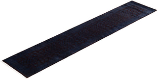 Contemporary Overdyed Wool Hand Knotted Black Runner 2' 7" x 12' 9"