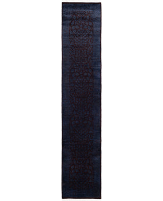 Contemporary Overdyed Wool Hand Knotted Black Runner 2' 7" x 12' 9"