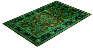 Modern Overdyed Hand Knotted Wool Green Area Rug 2' 9" x 4' 1"